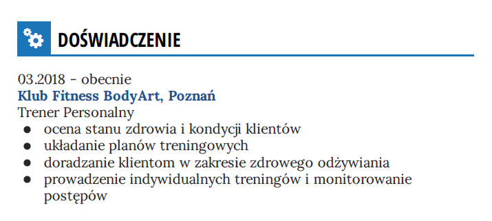 doswiadczenie w curriculum